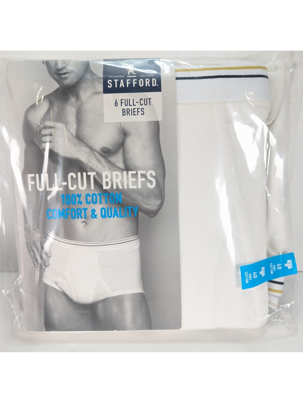 NEW Stafford Comfort Cotton (6-Pack) Men's Full Cut Briefs Size 40 Vtg White